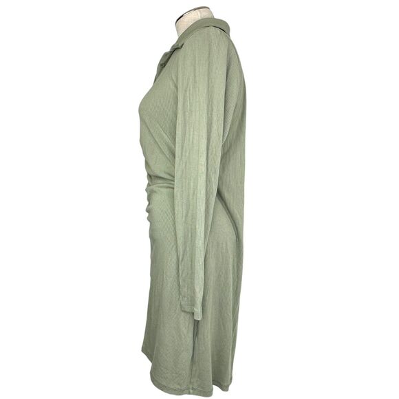 Abercrombie & Fitch Womens Size XL A&F Sweater Dress Midi Ribbed Olive Collared - Picture 2 of 5
